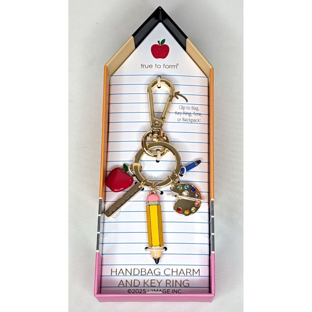 True To Form CHUNKY PENCIL Gold Tone Glass Stones Teacher Bag Charm/Keychain New